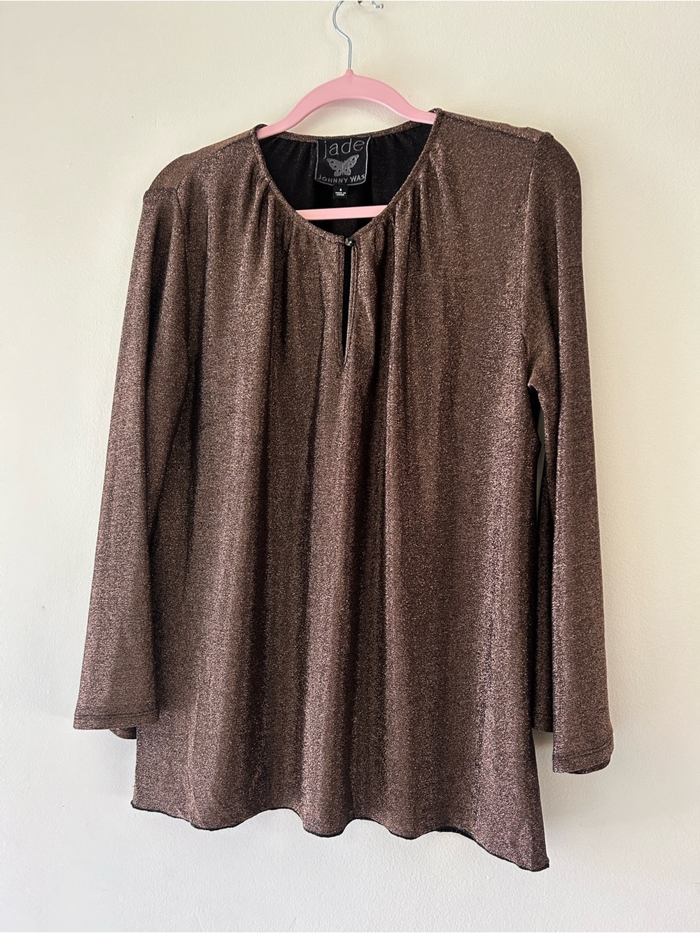 Johnny Was Metallic Brown Long Sleeve Tunic Top